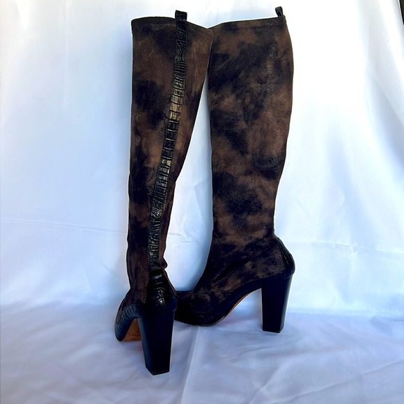 Donald J Pliner Brown Suede Chenia Boots Size 9M Women's Stacked Block Heels - Picture 5 of 8